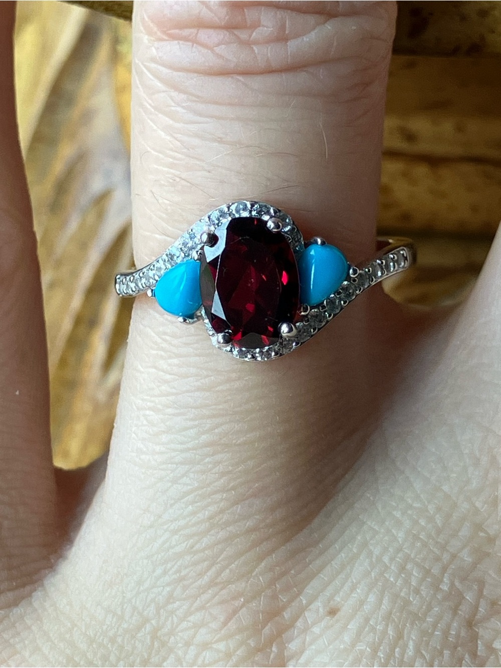 Rhodolite Garnet Sleeping Beauty Turquoise Sterling Silver Ring Size 7